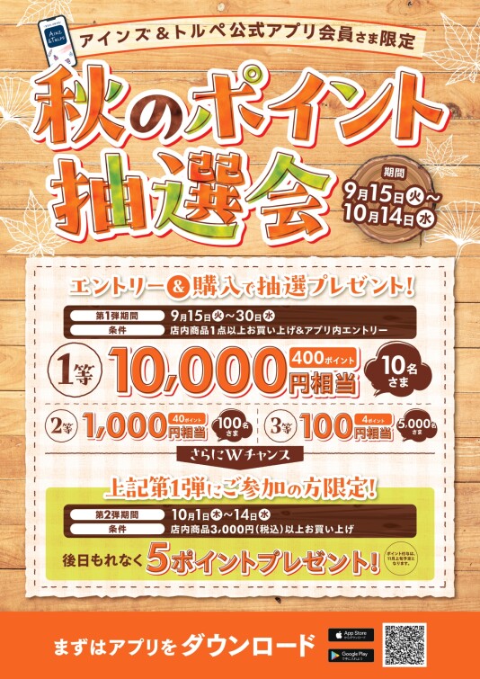 【アインズ＆トルペ公式アプリカイン様限定】秋のポイント抽選会
